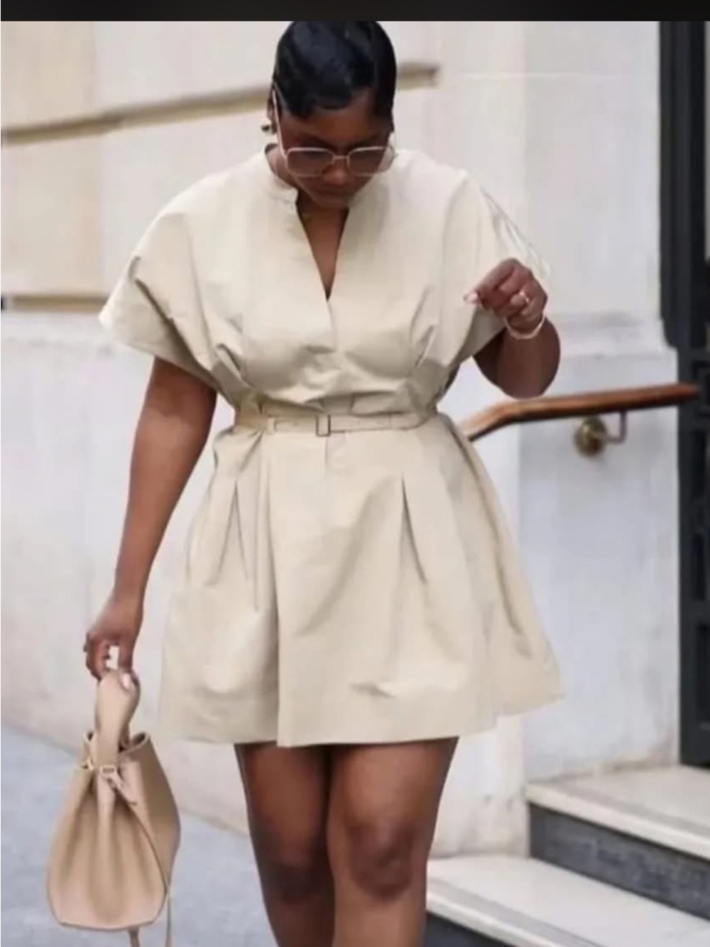 ZARA Beige Short-Sleeve  Dress